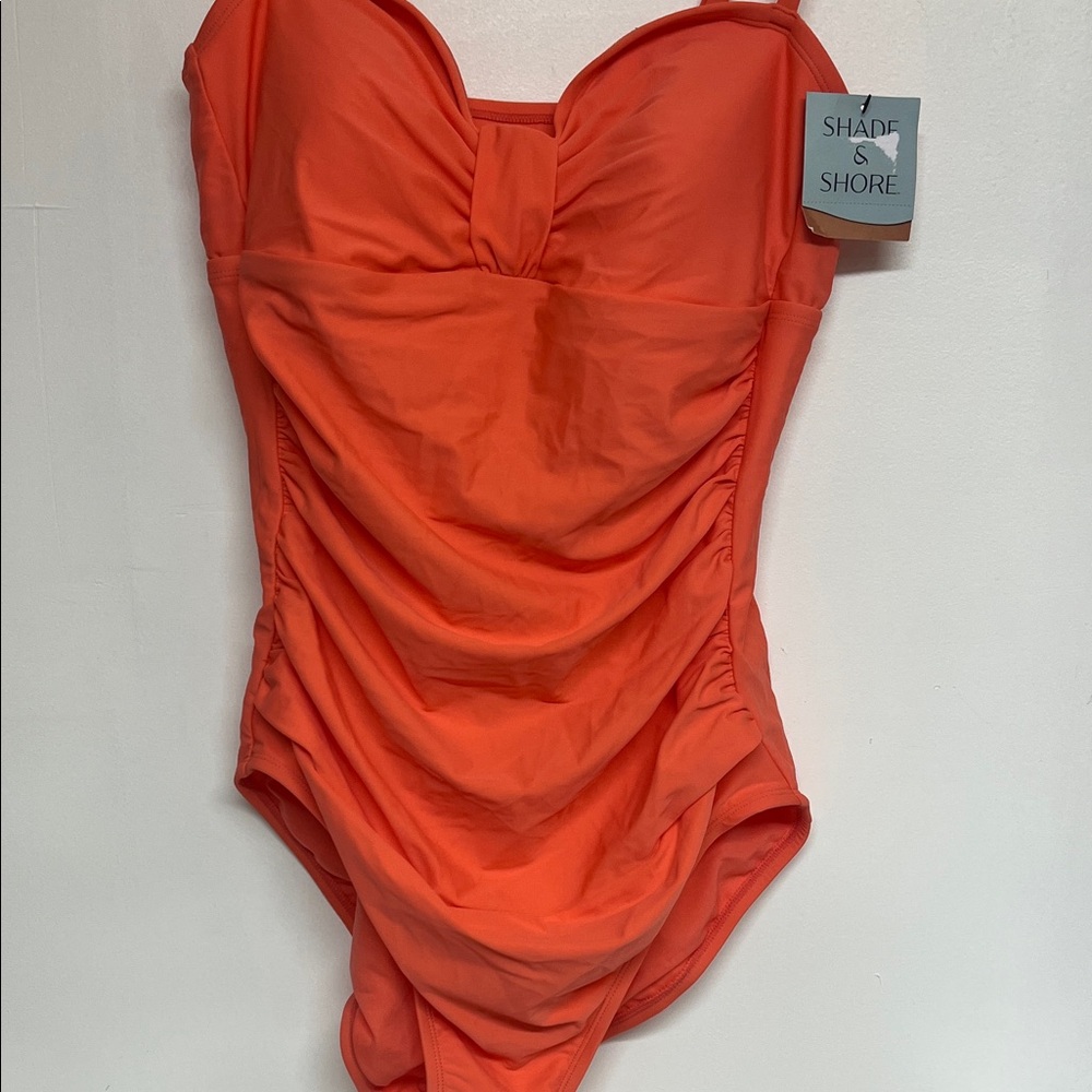 Shade & Shore XL/16 Coral Pink One Piece Swimsuit, Full Coverage, New, Vacation - Picture 3 of 7